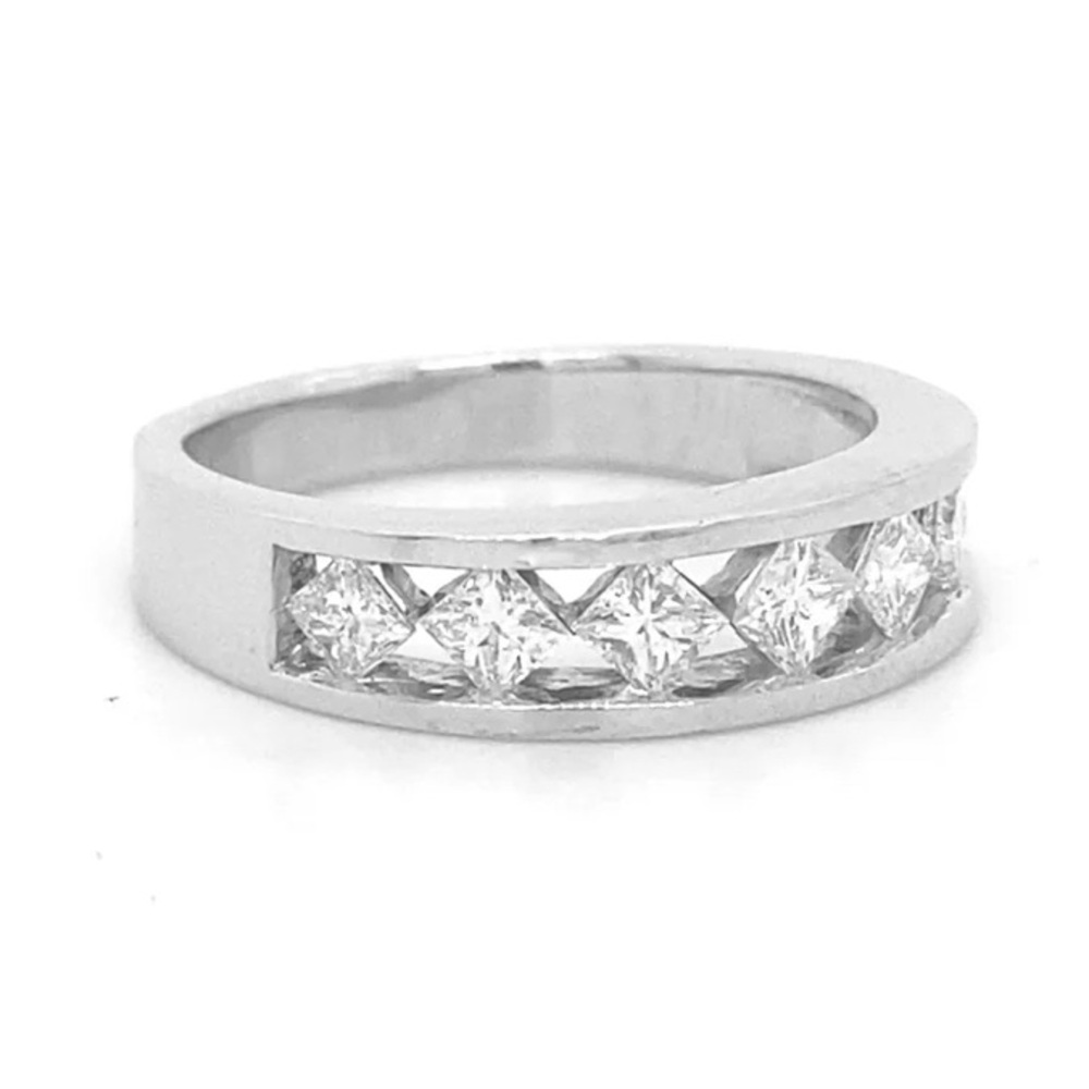 TRIPLE ROW PRINCESS CUT RING WHITE GOLD R050 - Picture 2 of 16